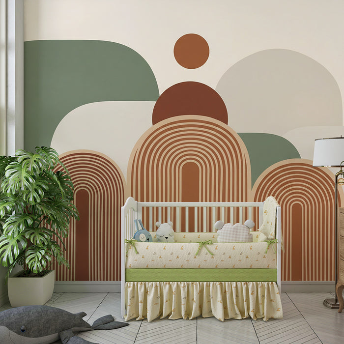 Papel pintado para habitación infantil | Motivos geométricos suaves con arcos y formas orgánicas