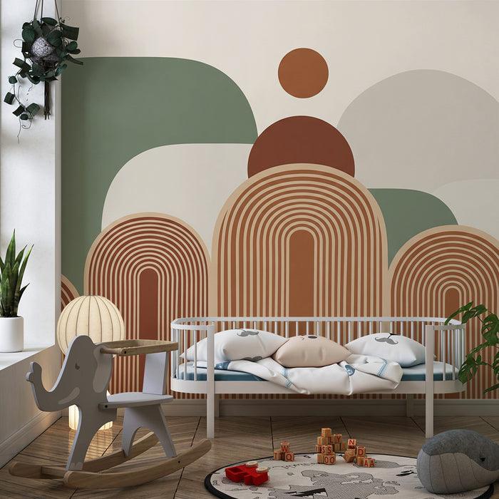 Papel pintado para habitación infantil | Motivos geométricos suaves con arcos y formas orgánicas