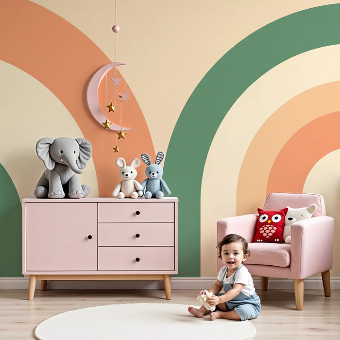 Papier de parede izba pre bábätká | Jemné geometrické vzory s farebnými oblúkmi