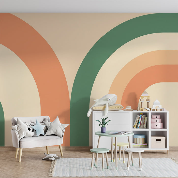 Papier de parede izba pre bábätká | Jemné geometrické vzory s farebnými oblúkmi