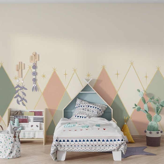Papel de perete camera bebelușului | Modele geometrice moi cu stele aurii
