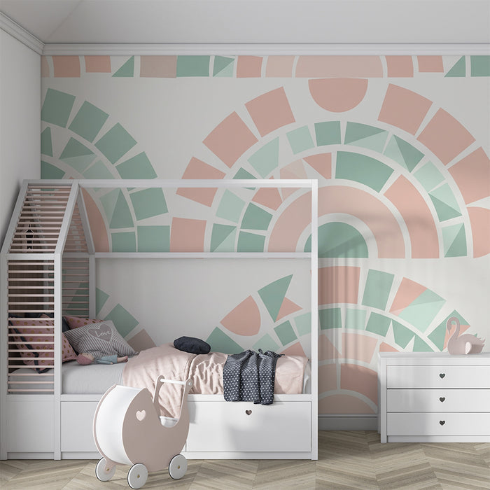 Papel de parede quarto bebê | Padrões geométricos suaves em rosa e verde
