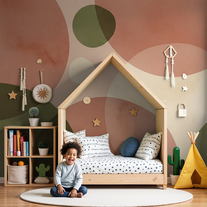 Papier de parede pre detsku izbu | Jemné geometrické vzory v ružovej a zelenej