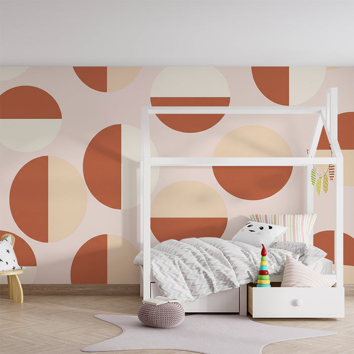Tapet pentru camera de copii | Modele geometrice moi în terracotta și cremă