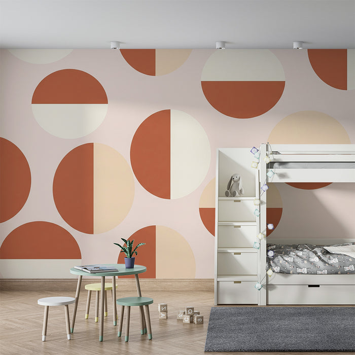 Tapet pentru camera de copii | Modele geometrice moi în terracotta și cremă