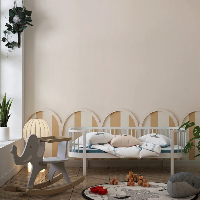 Here's the translation into Finnish, adapted for a natural e-commerce tone:

Vauvan huoneen tapetti | Pehmeitä geometrisia kuvioita kerman ja beigen sävyissä
