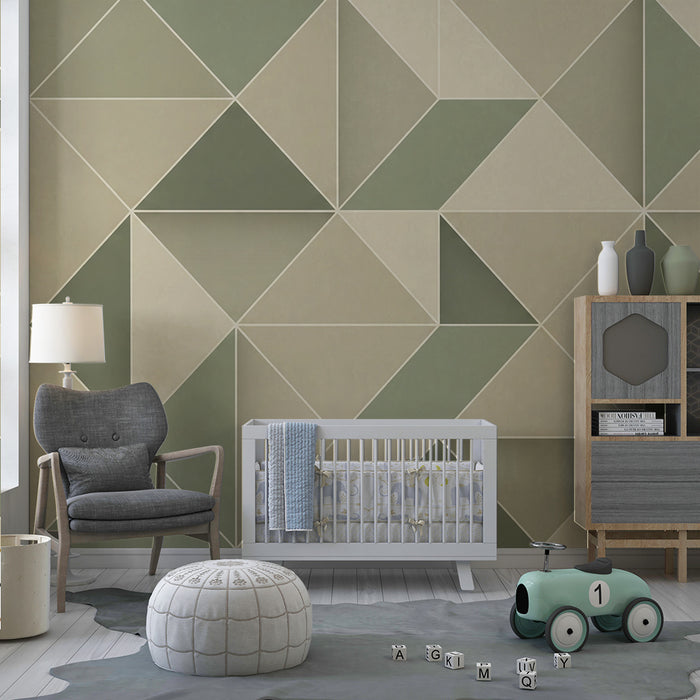 Barntapet | Mjuka geometriska mönster i gröna och beige toner