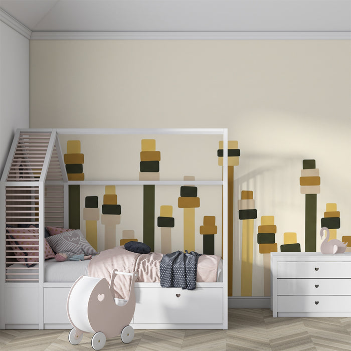 Børneværelses tapet | Bløde geometriske mønstre i naturlige toner