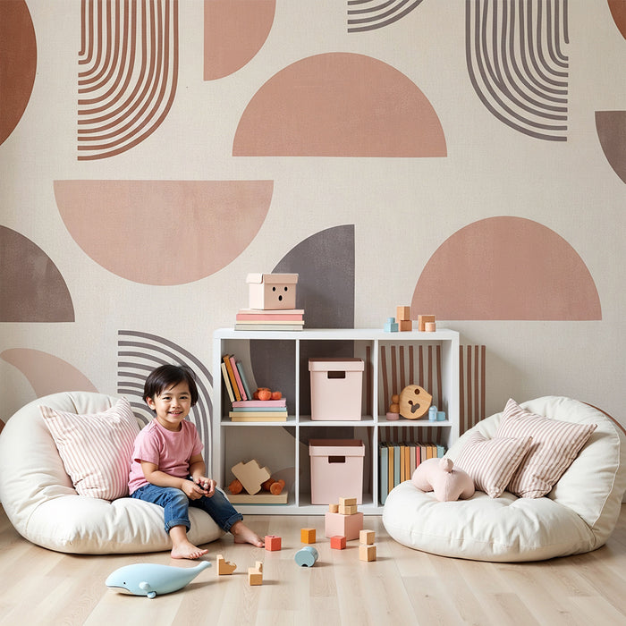 Børneværelse tapet | Bløde geometriske mønstre i jordfarvede toner
