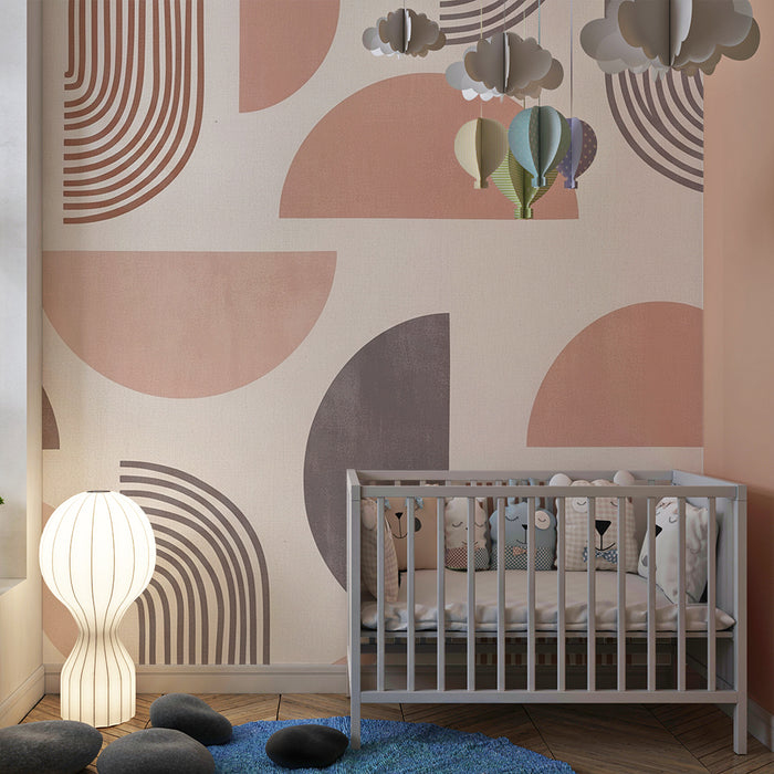 Børneværelse tapet | Bløde geometriske mønstre i jordfarvede toner