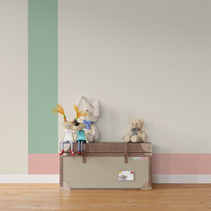Papel pintado para habitación infantil | Motivos geométricos suaves en verde y rosa