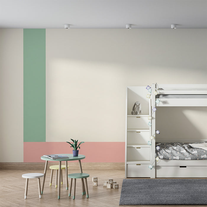 Papel pintado para habitación infantil | Motivos geométricos suaves en verde y rosa
