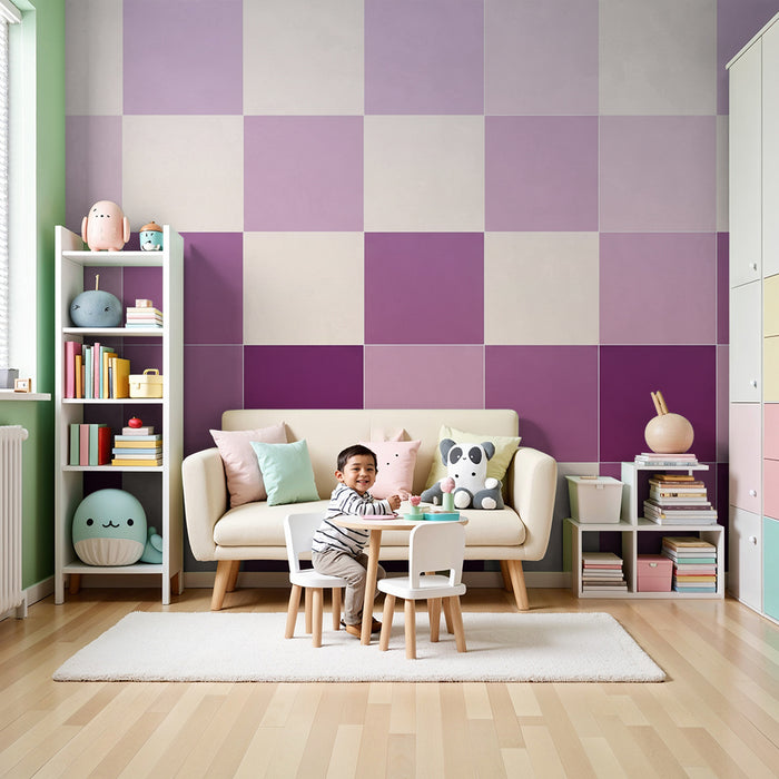Børneværelse tapet | Geometriske mønstre i lilla gradient