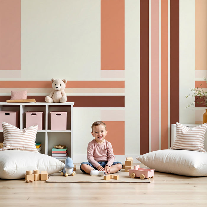 Barnrumstapet | Mjuka geometriska mönster i rosa och terrakotta
