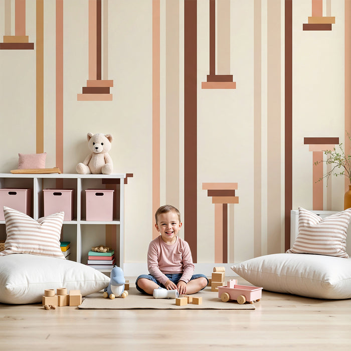 Vauvanhuoneen tapetti | Pehmeät beige- ja vaaleanpunaiset geometriset kuvioinnit