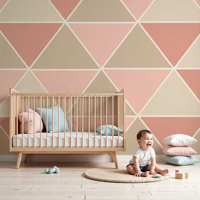 Papier peint chambre bébé | Motifs géométriques en triangles doux et pastel