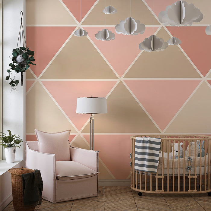Papier peint chambre bébé | Motifs géométriques en triangles doux et pastel