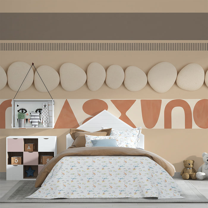 Papel de parede para quarto de bebé | Motivos geométricos e seixos suaves em tons neutros