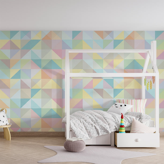 Babyroms tapet | Pastellfargede geometriske mønstre med trekanter
