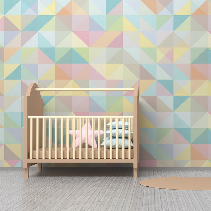 Babyroms tapet | Pastellfargede geometriske mønstre med trekanter