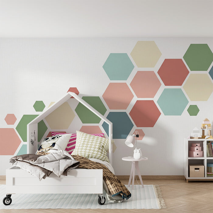 Papier de parede pre detsku izbu | Farebné hexagonálne vzory na jemnom pozadí