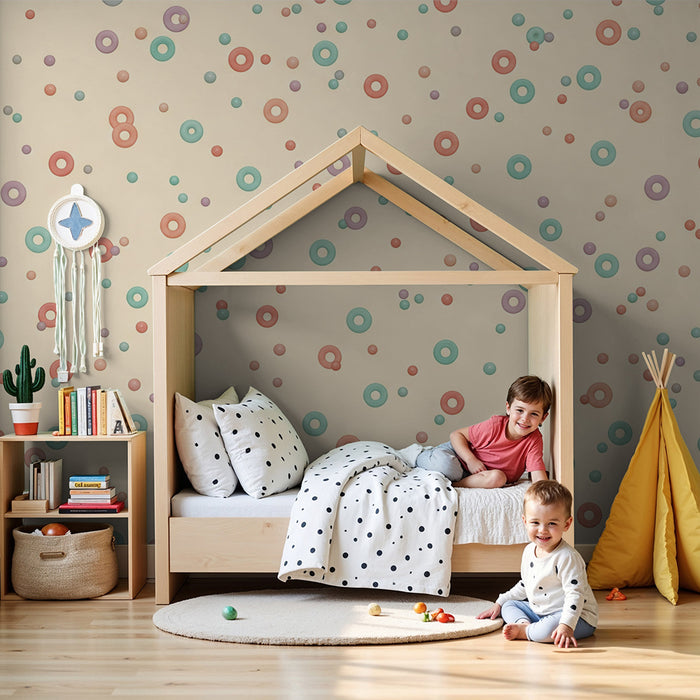 Nursery Wallpaper | Playful Colorful Circles on a Soft Background
