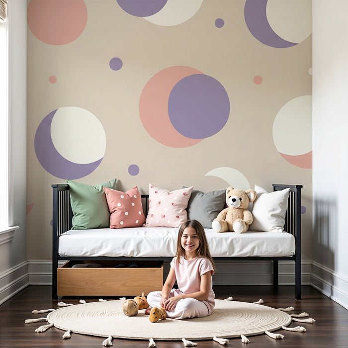 Papel de parede quarto bebê | Mjesečevi i nebeski uzorci u nježnim tonovima