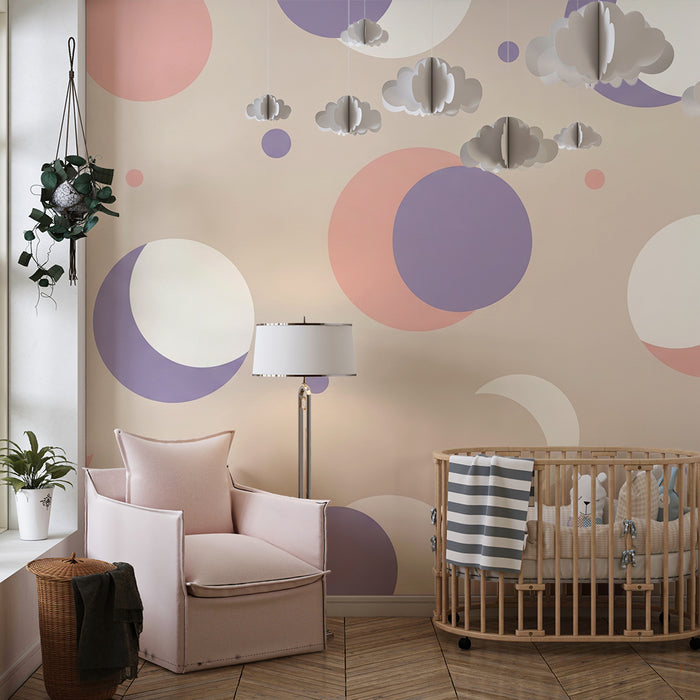 Papel de parede quarto bebê | Mjesečevi i nebeski uzorci u nježnim tonovima