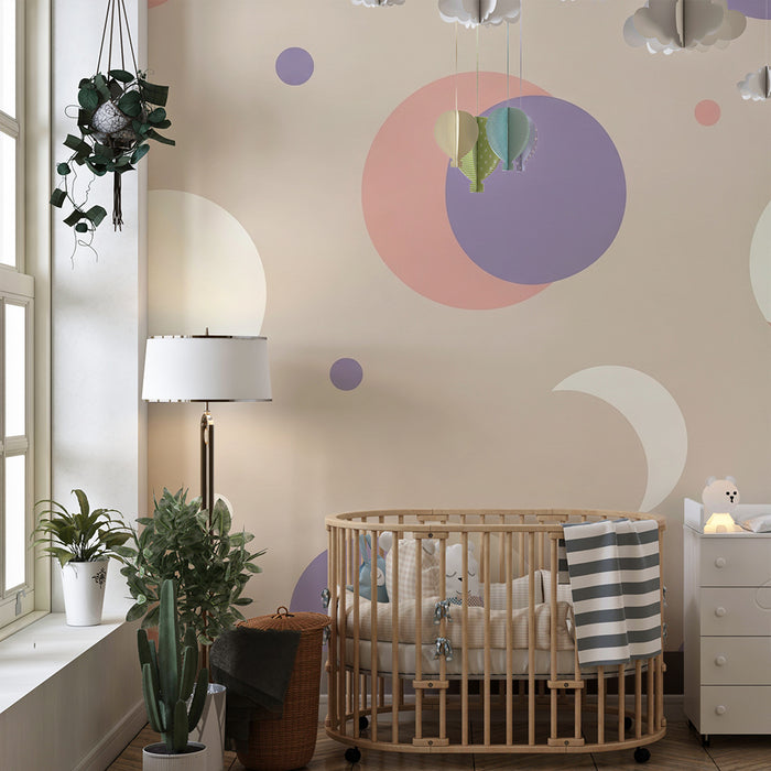 Papel de parede quarto bebê | Mjesečevi i nebeski uzorci u nježnim tonovima