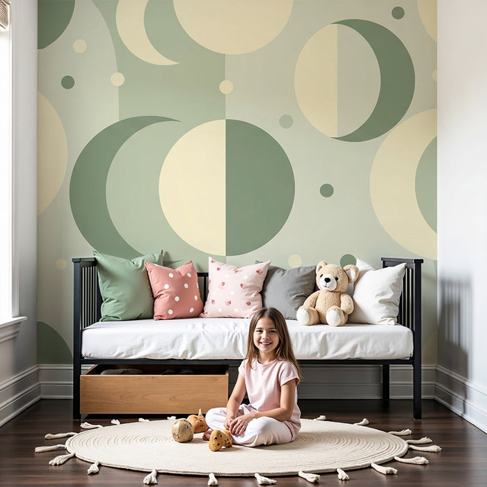 Tapety dla dzieci | Księżycowe i geometryczne wzory w łagodnych tonacjach