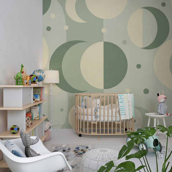 Tapety dla dzieci | Księżycowe i geometryczne wzory w łagodnych tonacjach