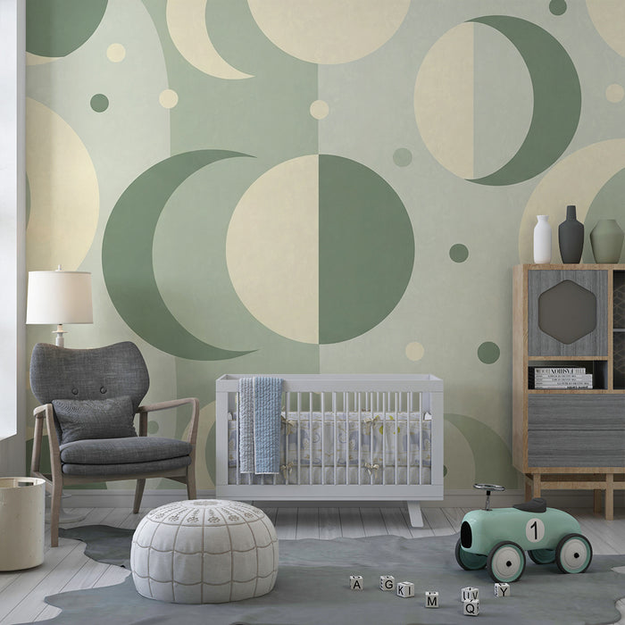 Tapety dla dzieci | Księżycowe i geometryczne wzory w łagodnych tonacjach