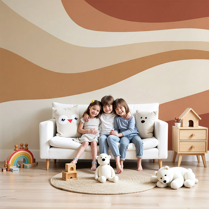 Baby's room wallpaper | Soft, earthy tones with flowing wave patterns