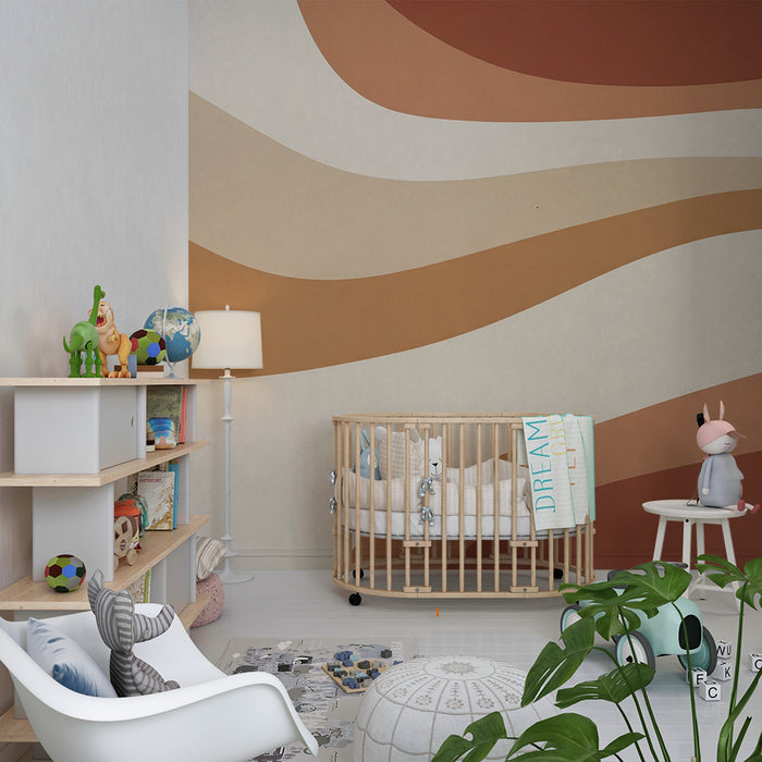 Baby's room wallpaper | Soft, earthy tones with flowing wave patterns