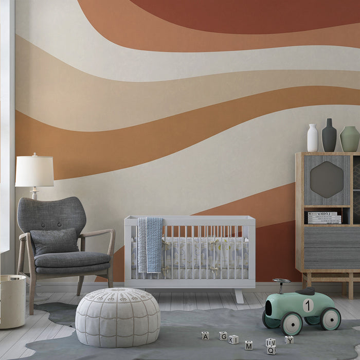 Baby's room wallpaper | Soft, earthy tones with flowing wave patterns