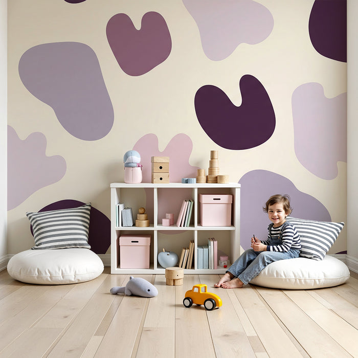 Baba szobai tapéta | Lila és bézs színárnyalatok organikus mintákkal