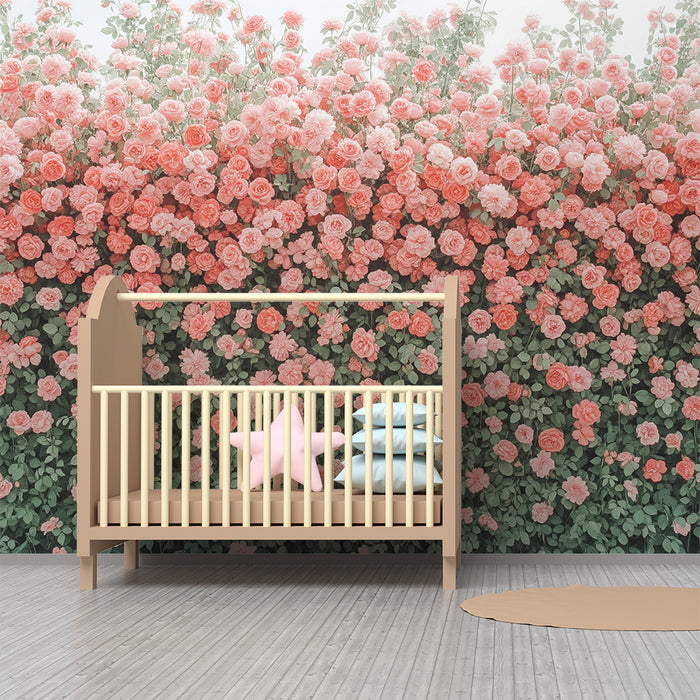 Babykamer behang | Muur van delicate rozen in roze tinten