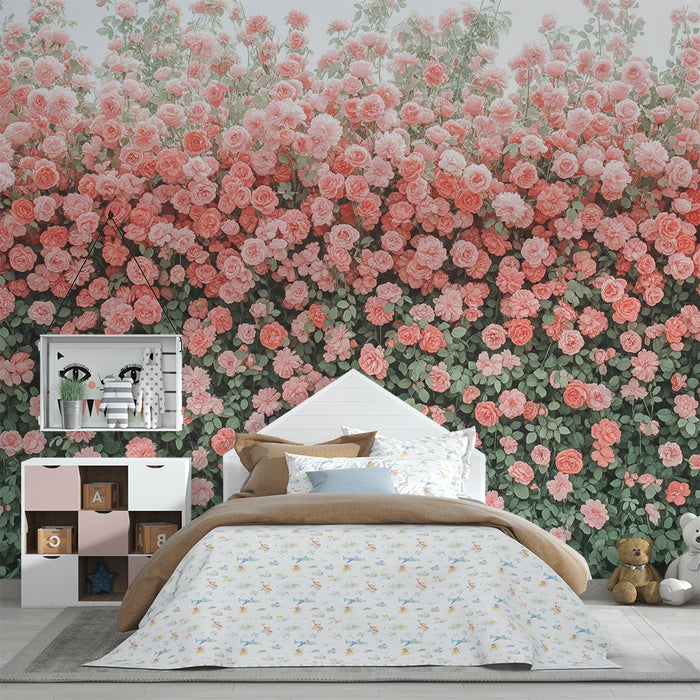 Babykamer behang | Muur van delicate rozen in roze tinten