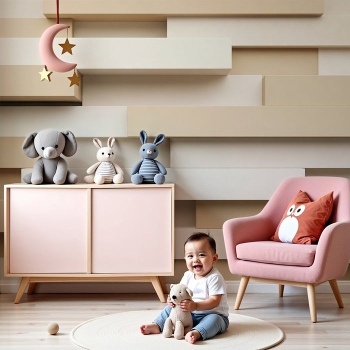 Carta da parati bambini | Pareti in moderni blocchi nei toni beige e bianco