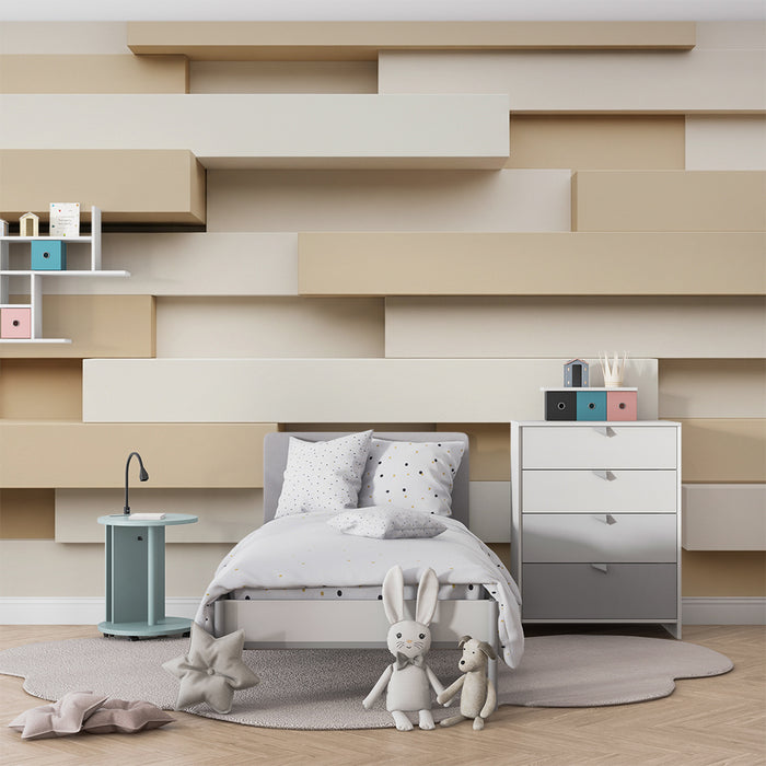 Carta da parati bambini | Pareti in moderni blocchi nei toni beige e bianco