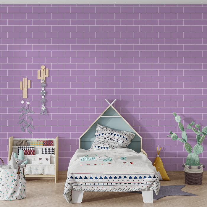Tapet pentru camera de copii | Pereți din cărămizi mov dulci și liniștitoare