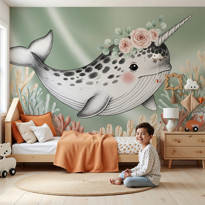 Barntapet | Förtrollande narval och färgglada koraller