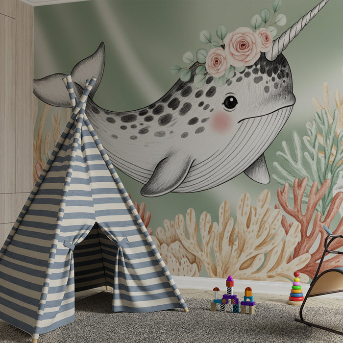 Barntapet | Förtrollande narval och färgglada koraller