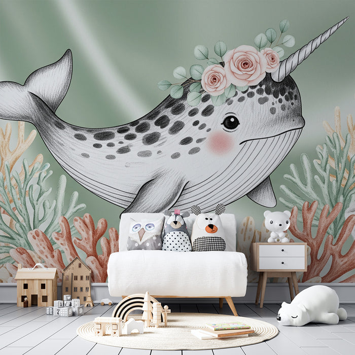 Barntapet | Förtrollande narval och färgglada koraller