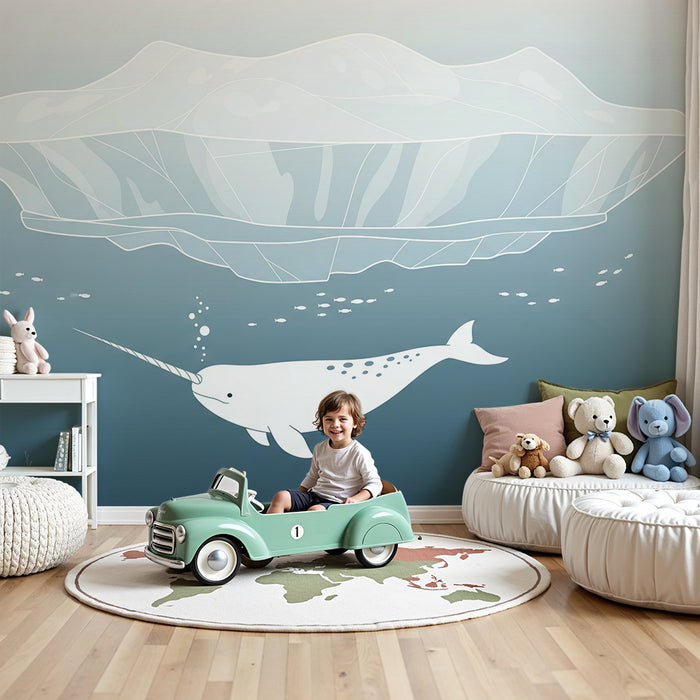 Papier peint chambre bébé | Narval sous un iceberg dans un océan apaisant