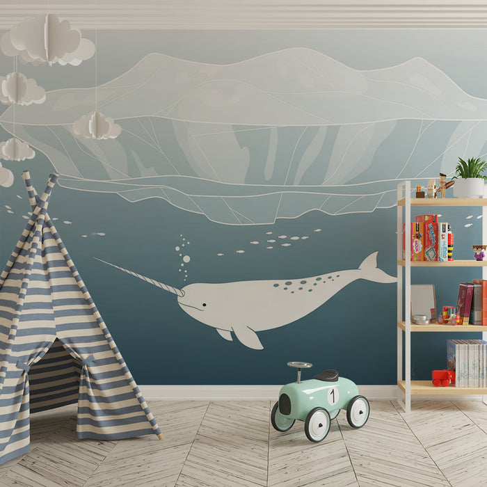 Papier peint chambre bébé | Narval sous un iceberg dans un océan apaisant