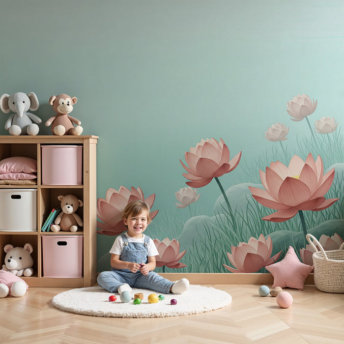 Papier peint chambre bébé | Nénuphars délicats sur fond apaisant