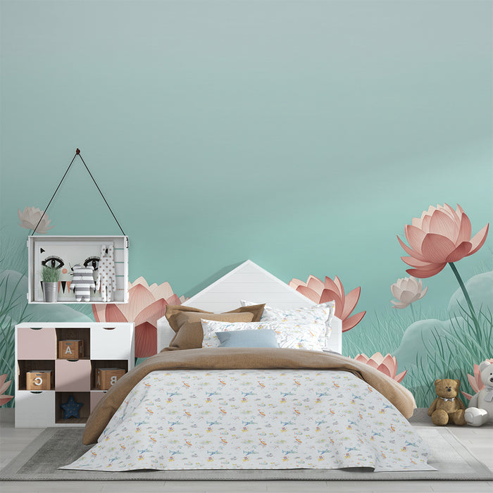 Papier peint chambre bébé | Nénuphars délicats sur fond apaisant