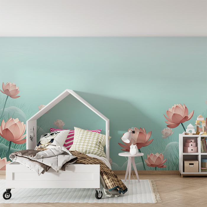 Papier peint chambre bébé | Nénuphars délicats sur fond apaisant