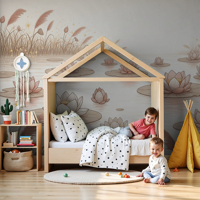 Babykamer behang | Delicate waterlelies op een rustig meer